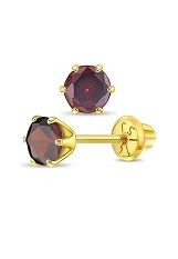 delightful tiny gold round January simulated birthstone baby earrings